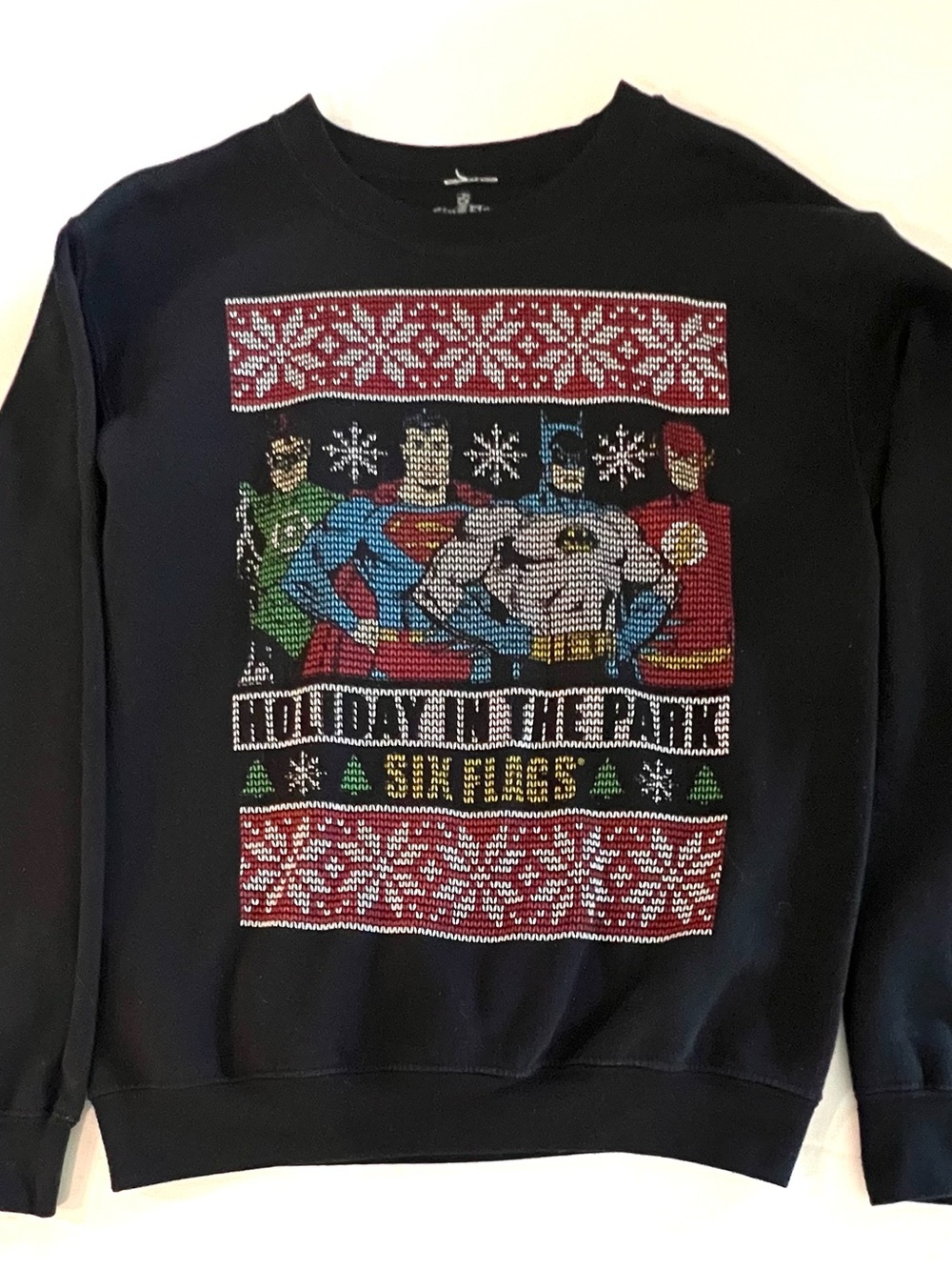 Six Flags Fiesta Texas Justice League Ugly Christmas Sweatshirt SM